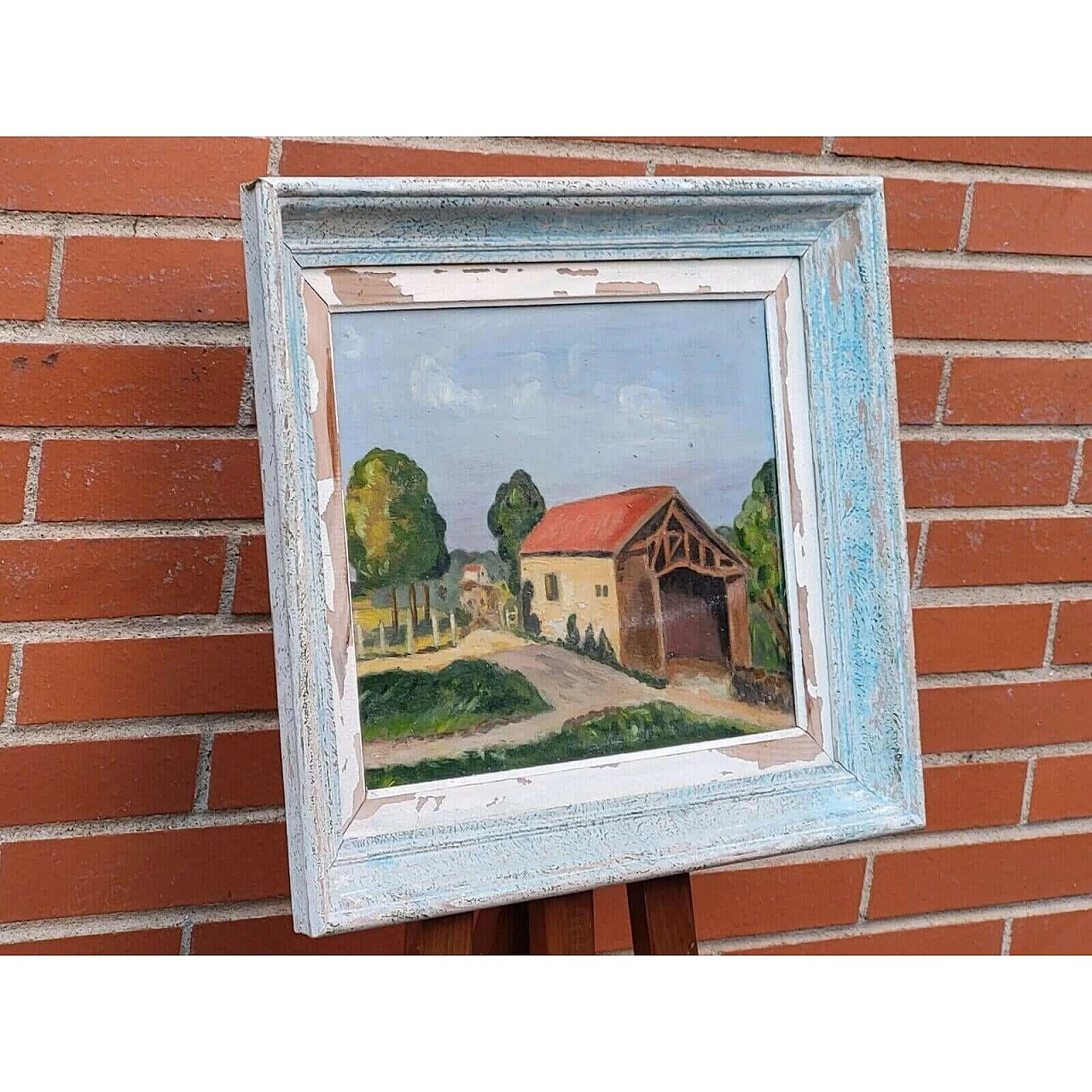 Paesaggio con case, olio su tela, anni '50 6