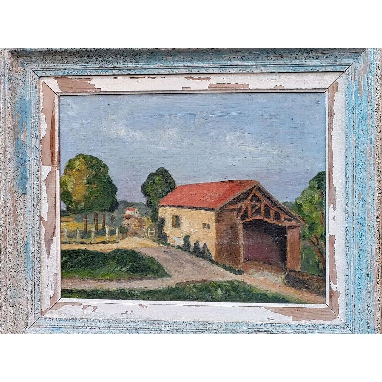 Paesaggio con case, olio su tela, anni '50 8