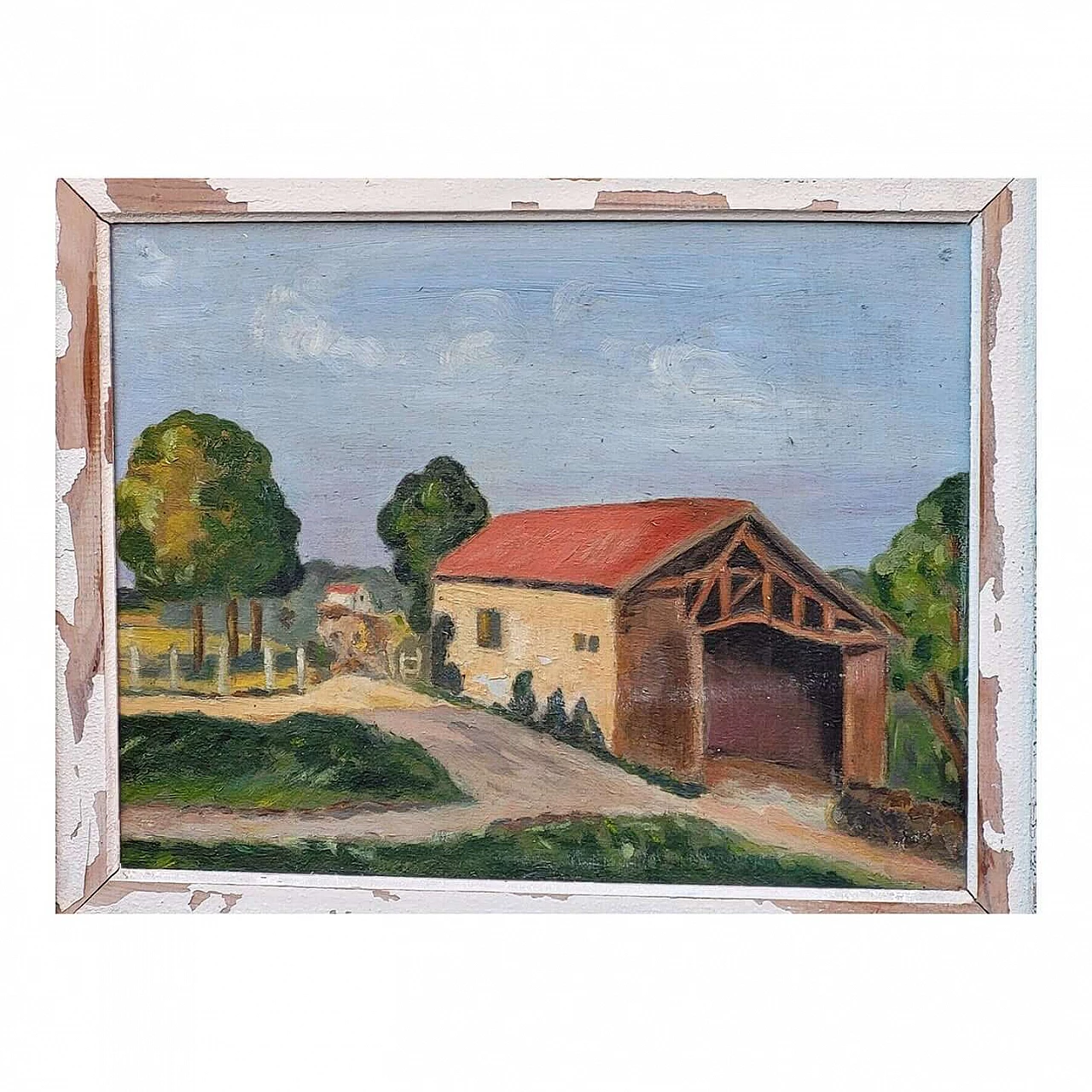 Paesaggio con case, olio su tela, anni '50 9