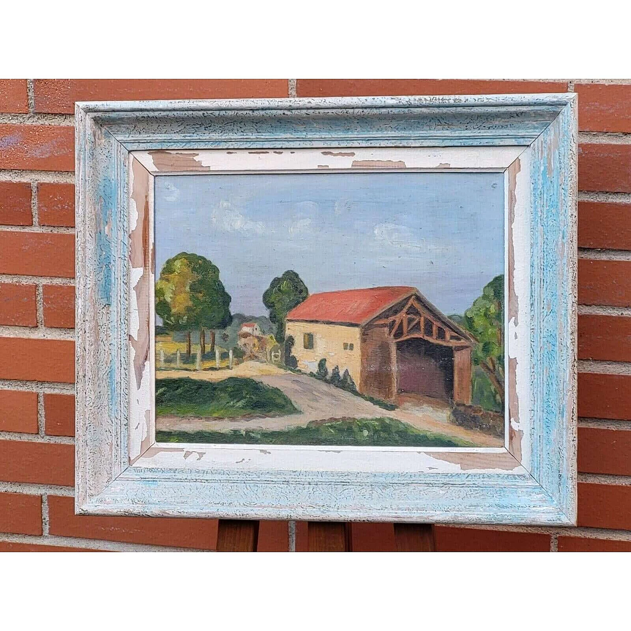 Paesaggio con case, olio su tela, anni '50 10