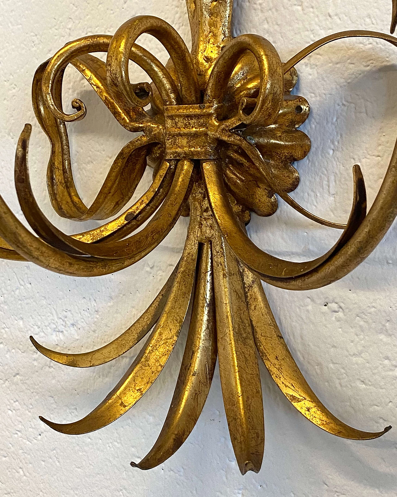 Pair of gilded iron bunch of wheat ears wall lights, 1960s 3