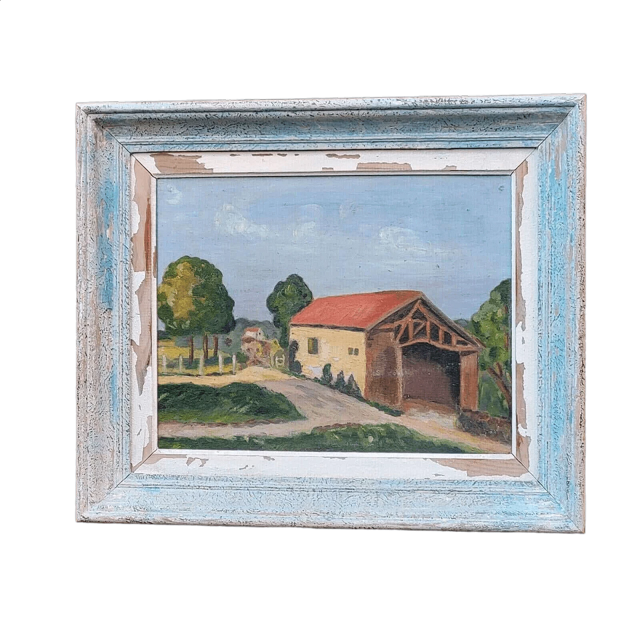 Paesaggio con case, olio su tela, anni '50 11