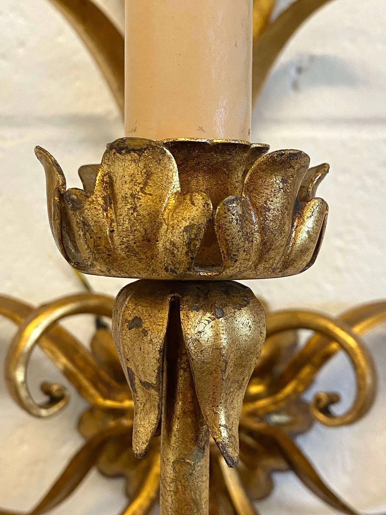 Pair of gilded iron bunch of wheat ears wall lights, 1960s 13