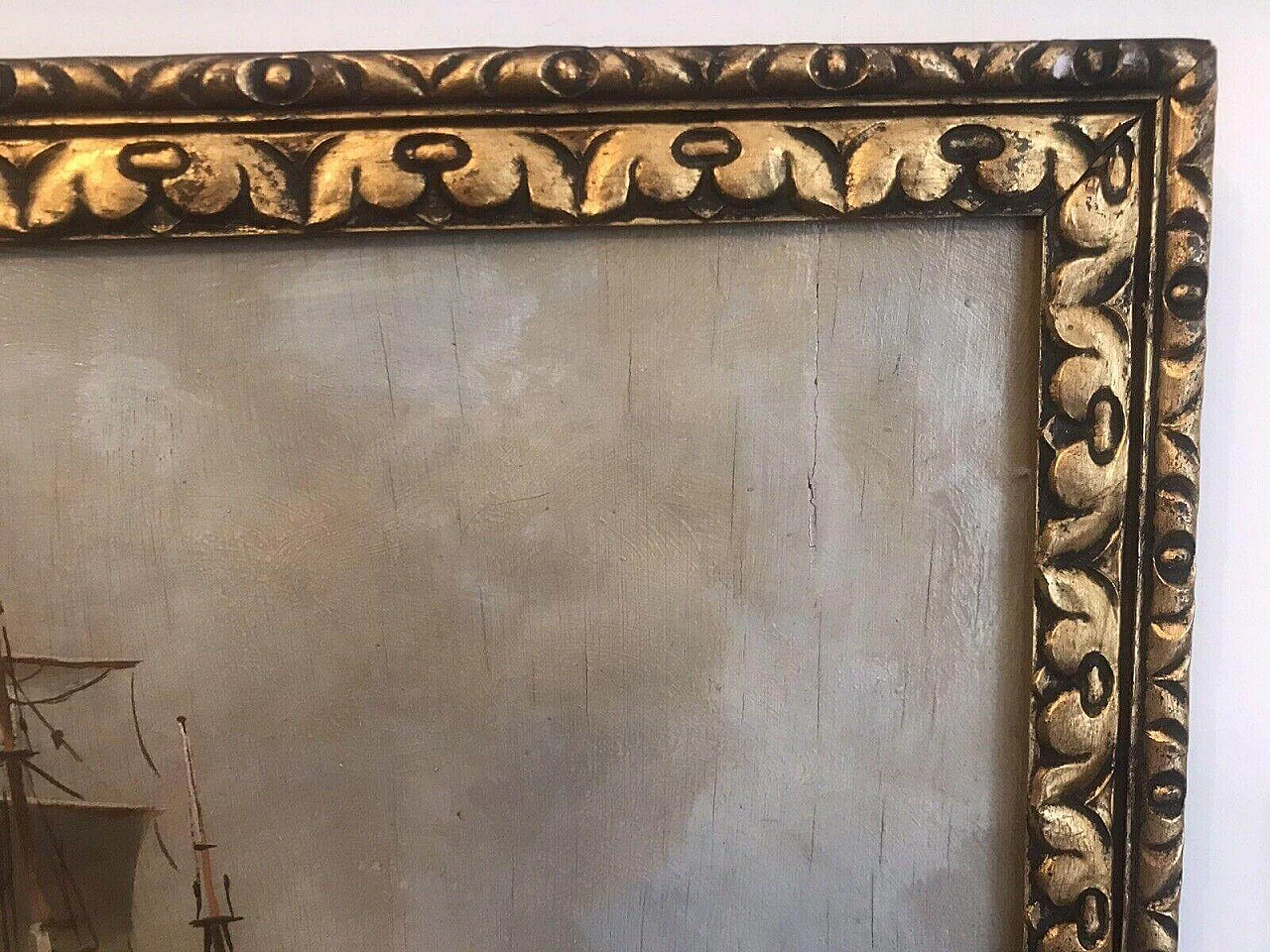 Paesaggio marino con navi, dipinto a olio su tavola, '800 11