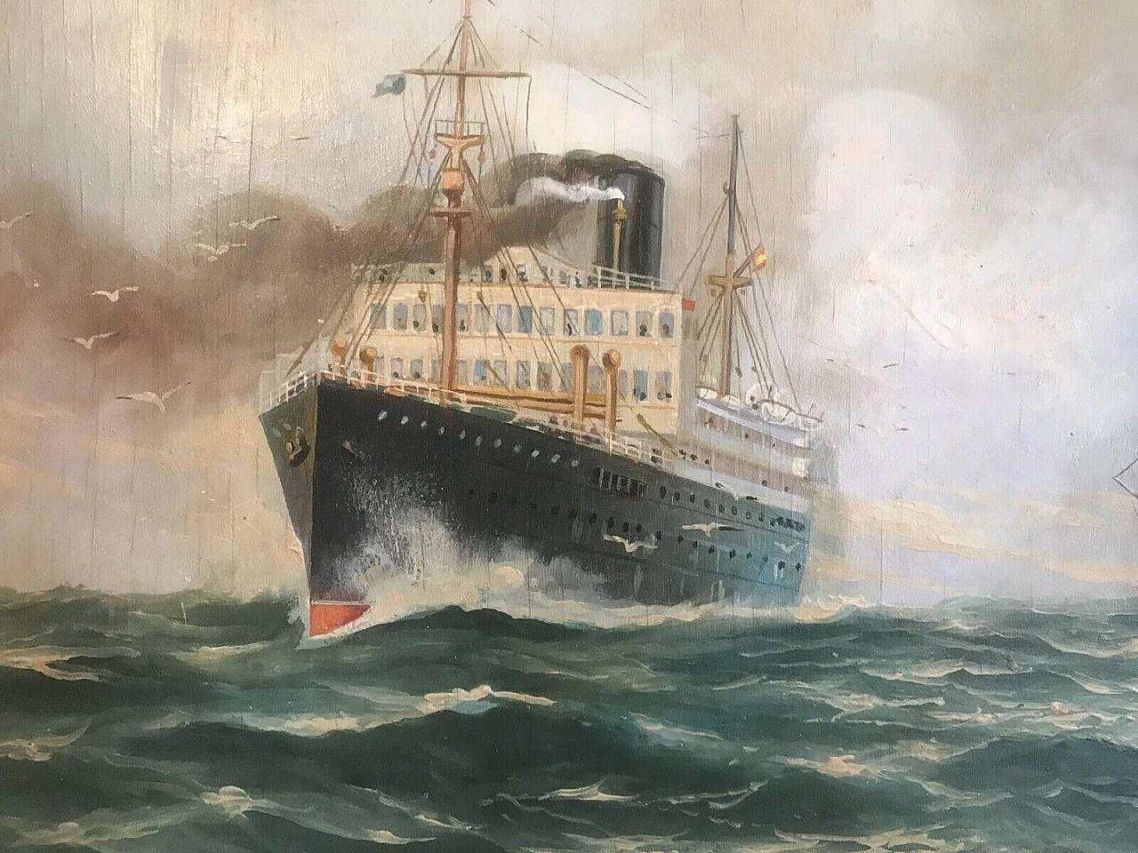 Paesaggio marino con navi, dipinto a olio su tavola, '800 12