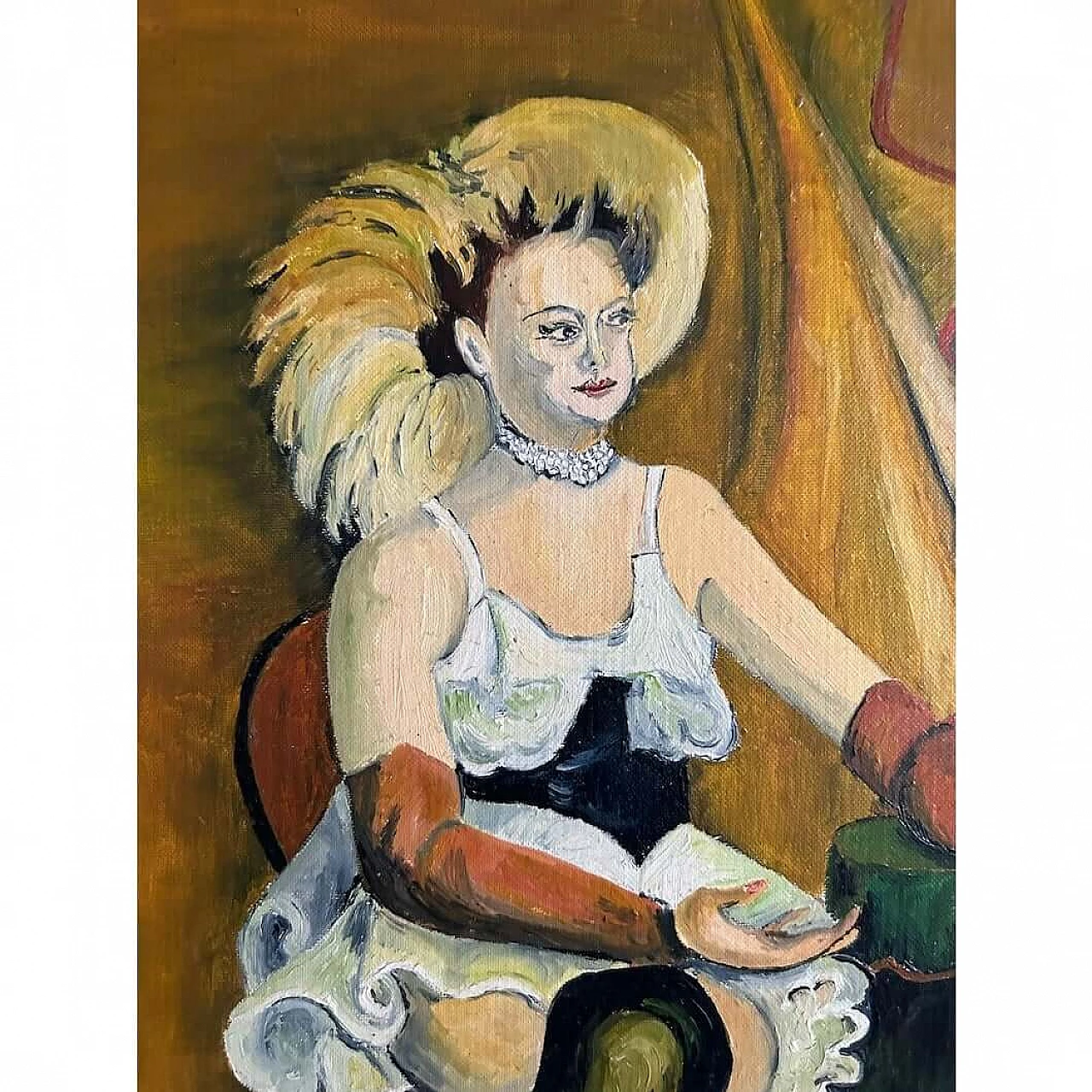 G. Reynaud, Ritratto di ballerina al Moulin Rouge, olio su tavola, anni '20 2