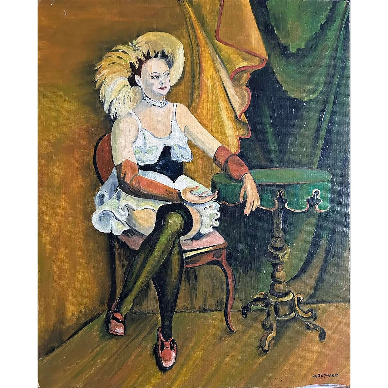 G. Reynaud, Ritratto di ballerina al Moulin Rouge, olio su tavola, anni '20 4