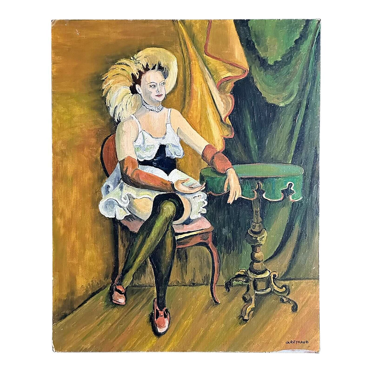 G. Reynaud, Ritratto di ballerina al Moulin Rouge, olio su tavola, anni '20 6