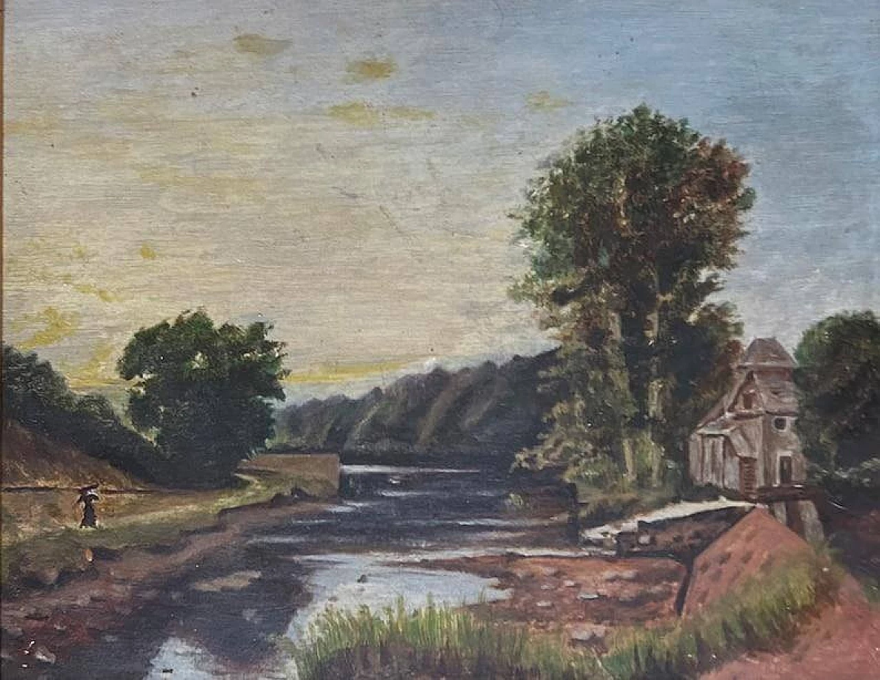 Lake landscape in the style of the Barbizon School, painting, 1920s 1