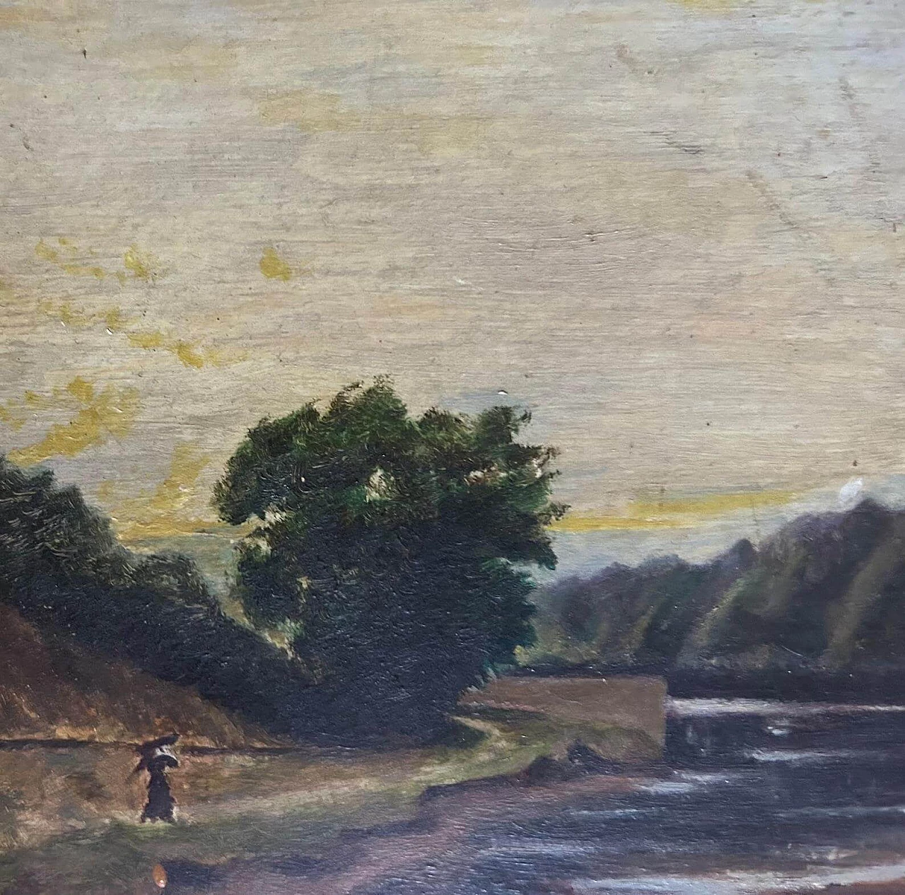 Lake landscape in the style of the Barbizon School, painting, 1920s 4