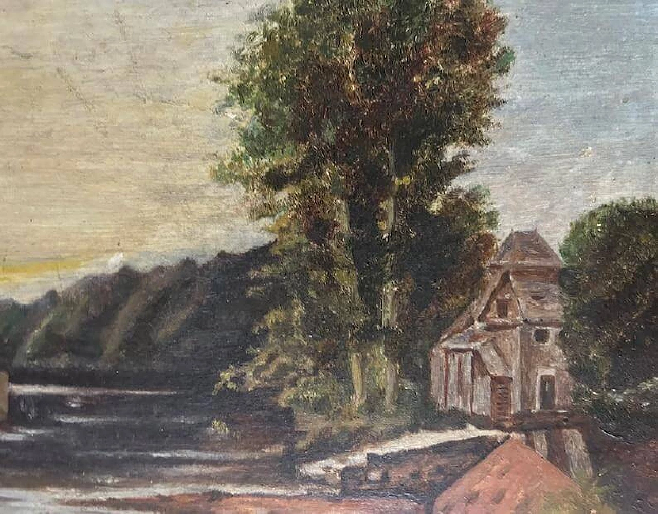 Paesaggio lacustre nello stile della Scuola di Barbizon, dipinto, anni '20 5