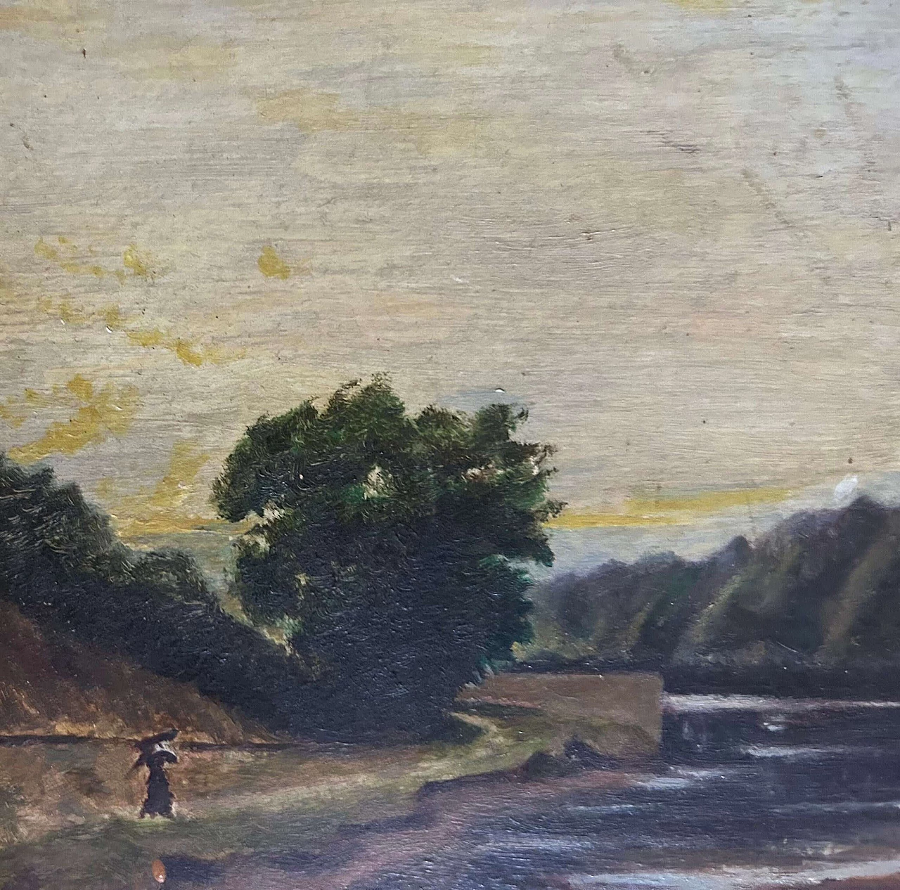 Lake landscape in the style of the Barbizon School, painting, 1920s 6