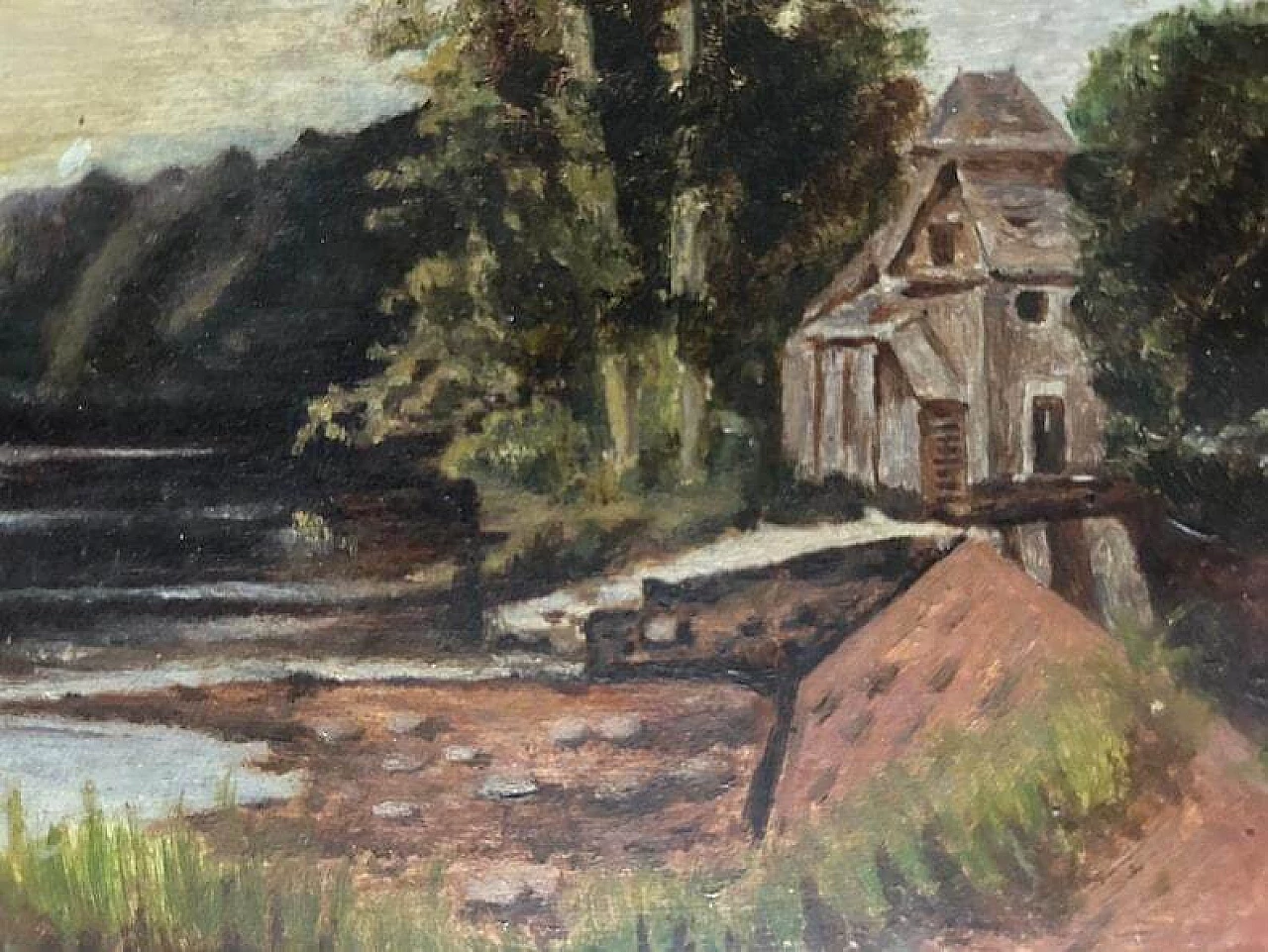 Lake landscape in the style of the Barbizon School, painting, 1920s 10