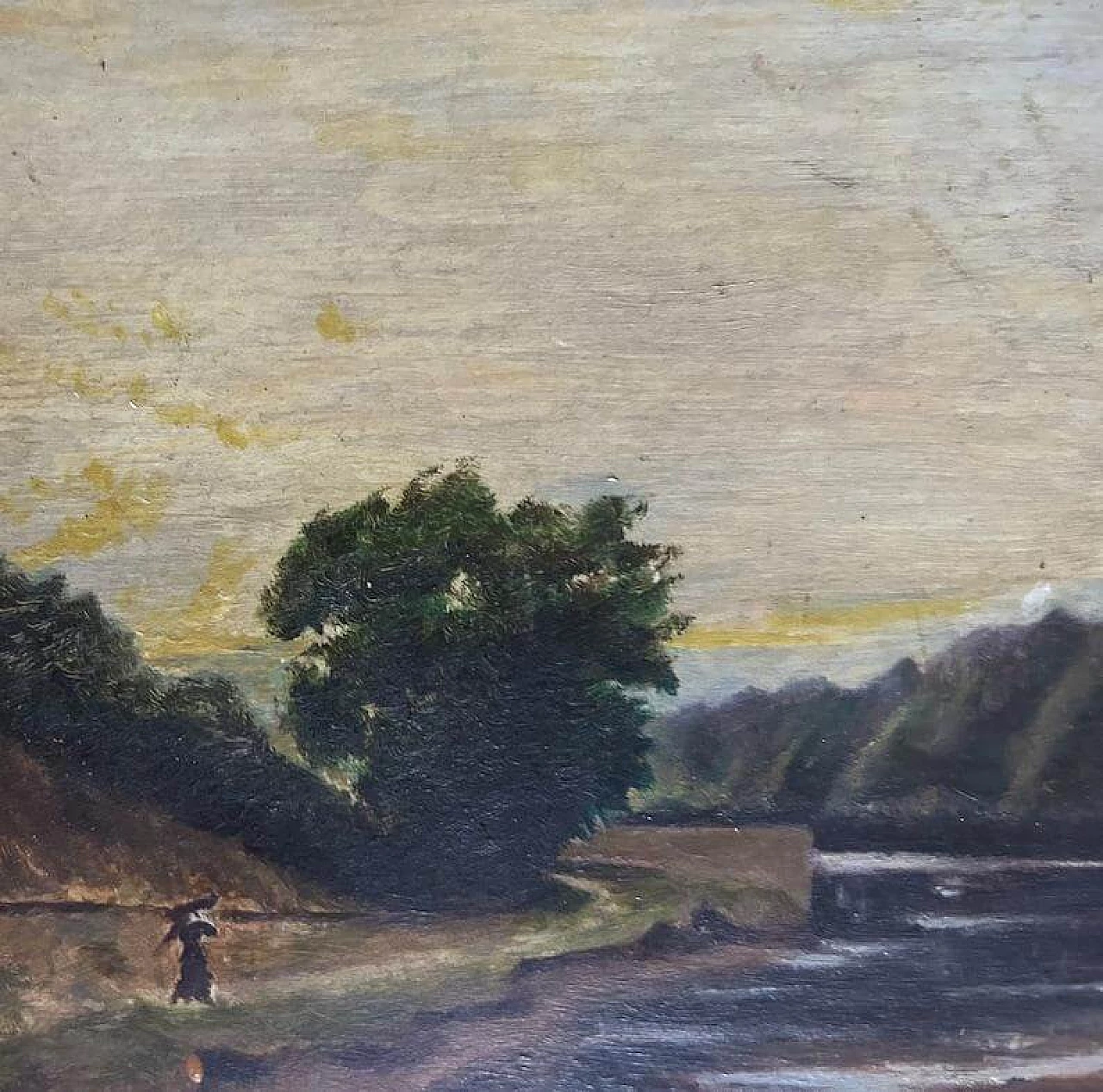 Lake landscape in the style of the Barbizon School, painting, 1920s 11