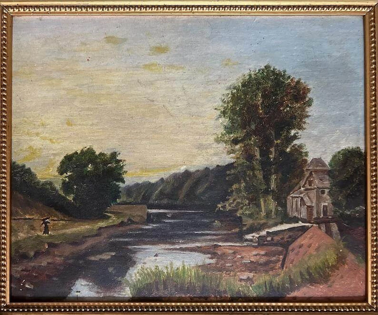 Lake landscape in the style of the Barbizon School, painting, 1920s 12