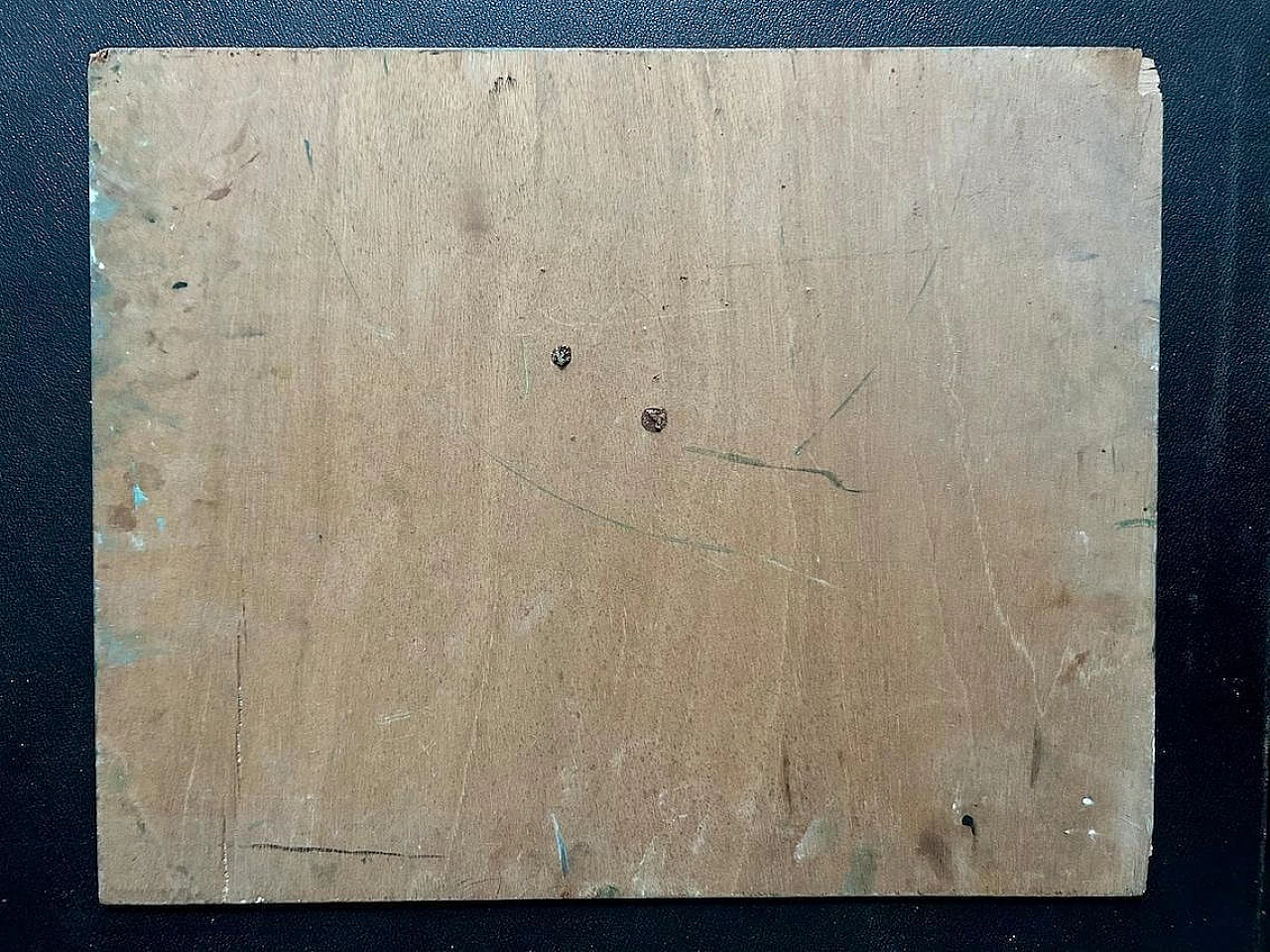 Paesaggio autunnale con fiume e albero, dipinto a olio su legno, anni '40 6