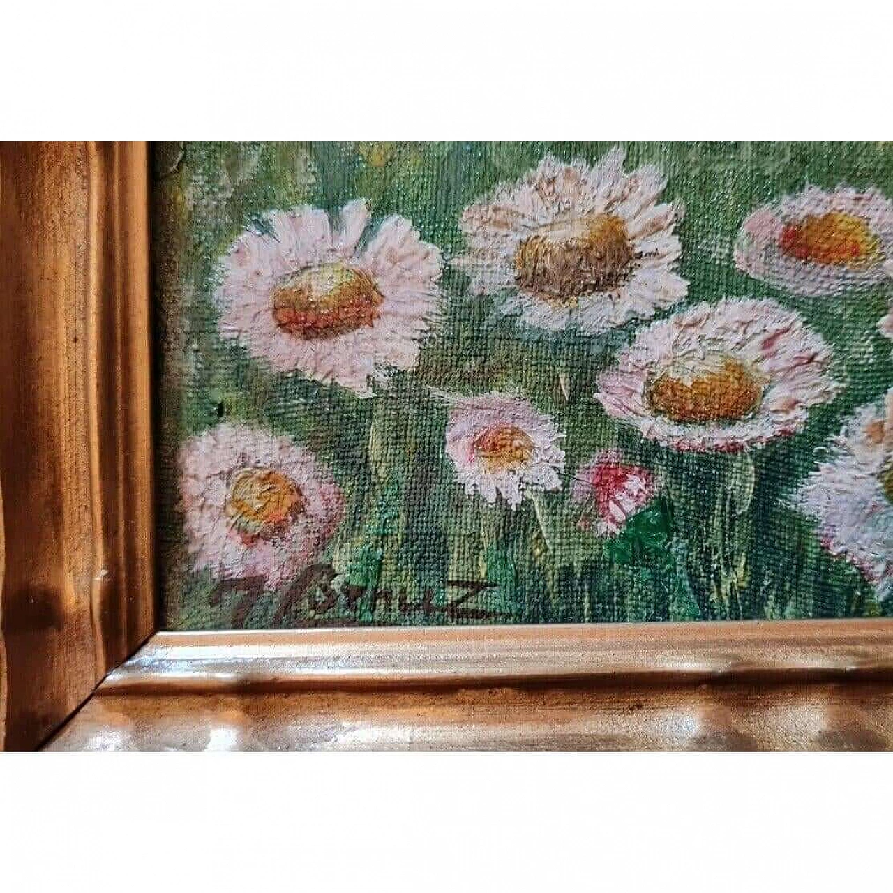 J. Benuz, Field of daisies, oil on panel, 1940s 6