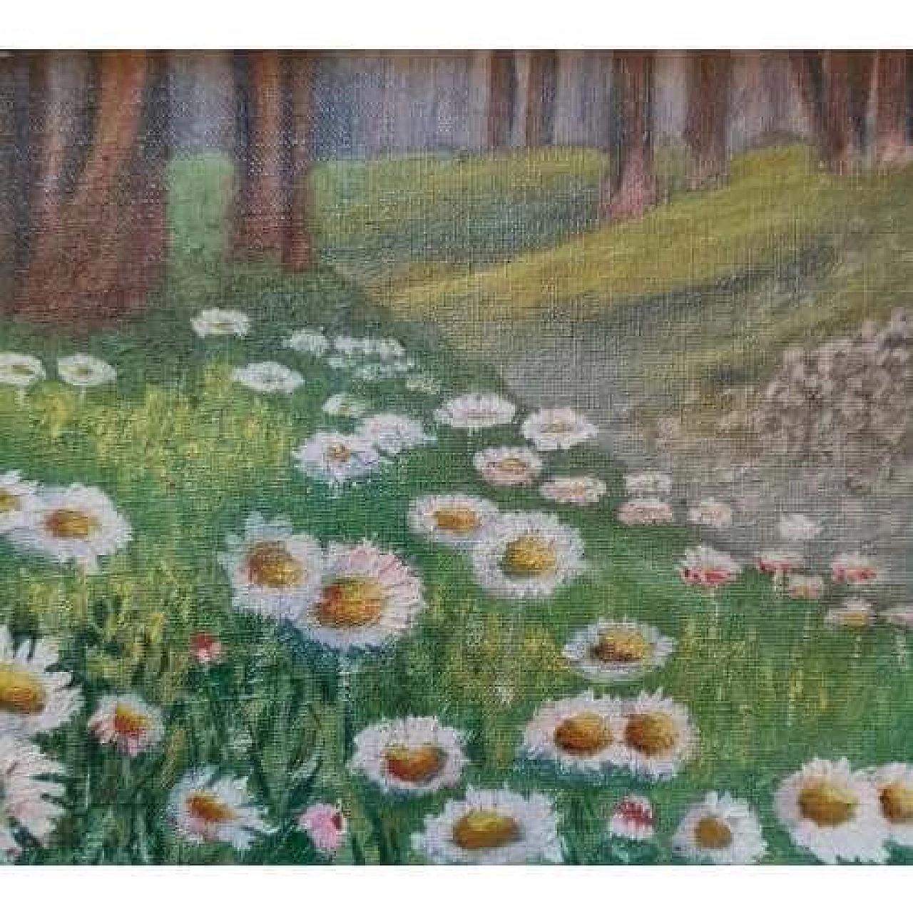J. Benuz, Field of daisies, oil on panel, 1940s 7