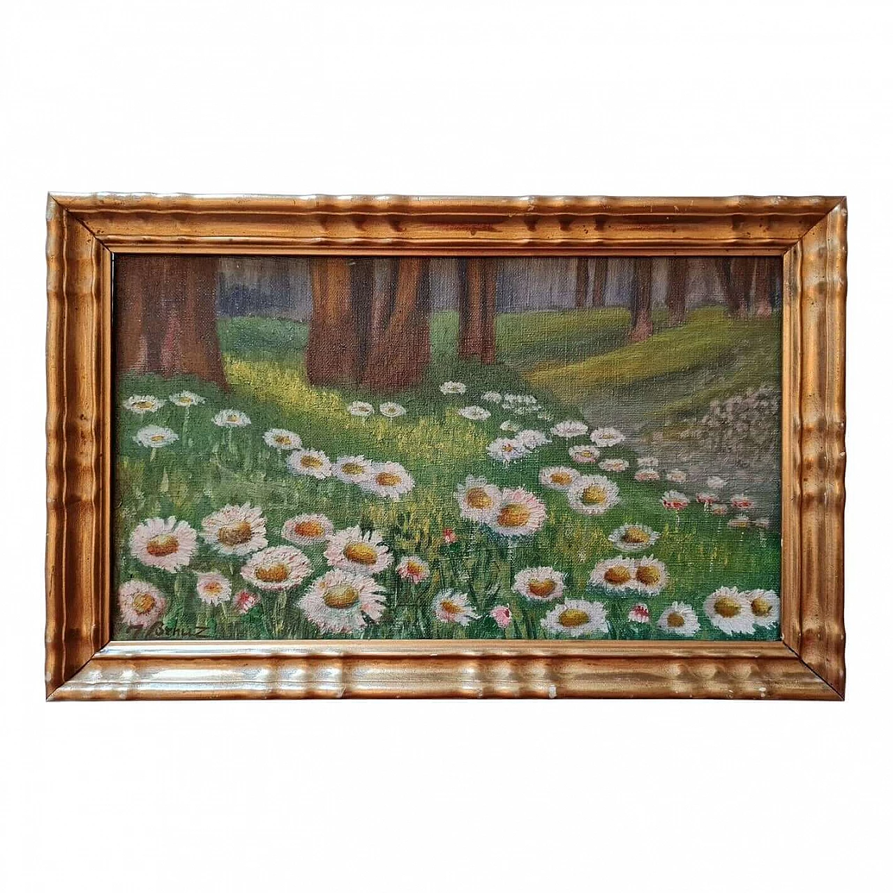 J. Benuz, Field of daisies, oil on panel, 1940s 8