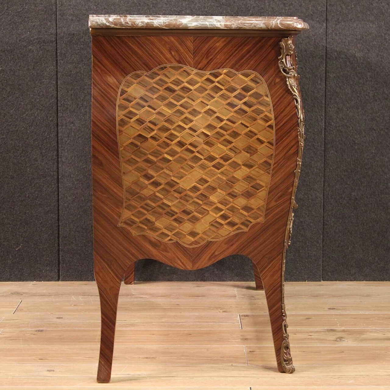 French Louis XV style inlaid wood commode with marble top 5