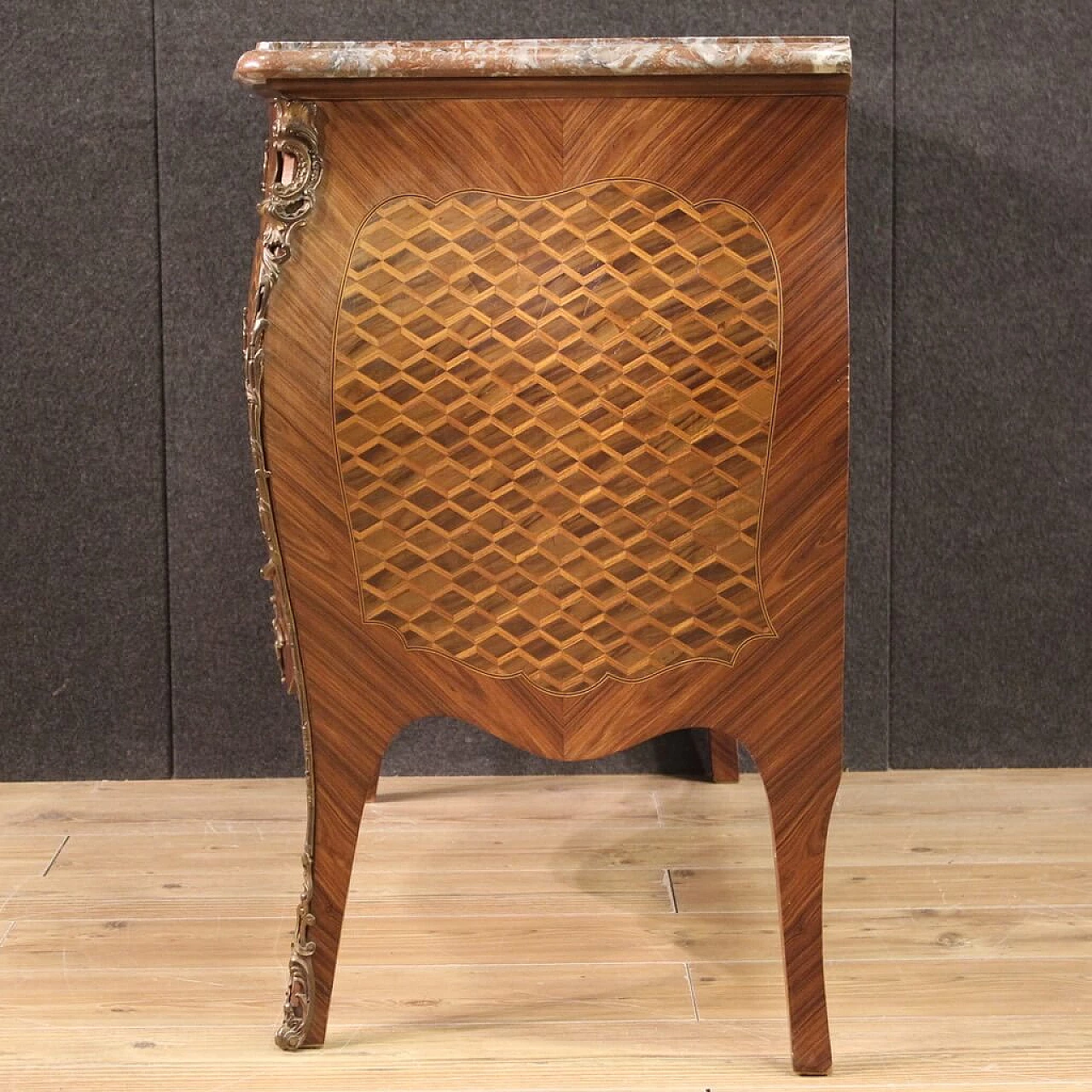 French Louis XV style inlaid wood commode with marble top 7