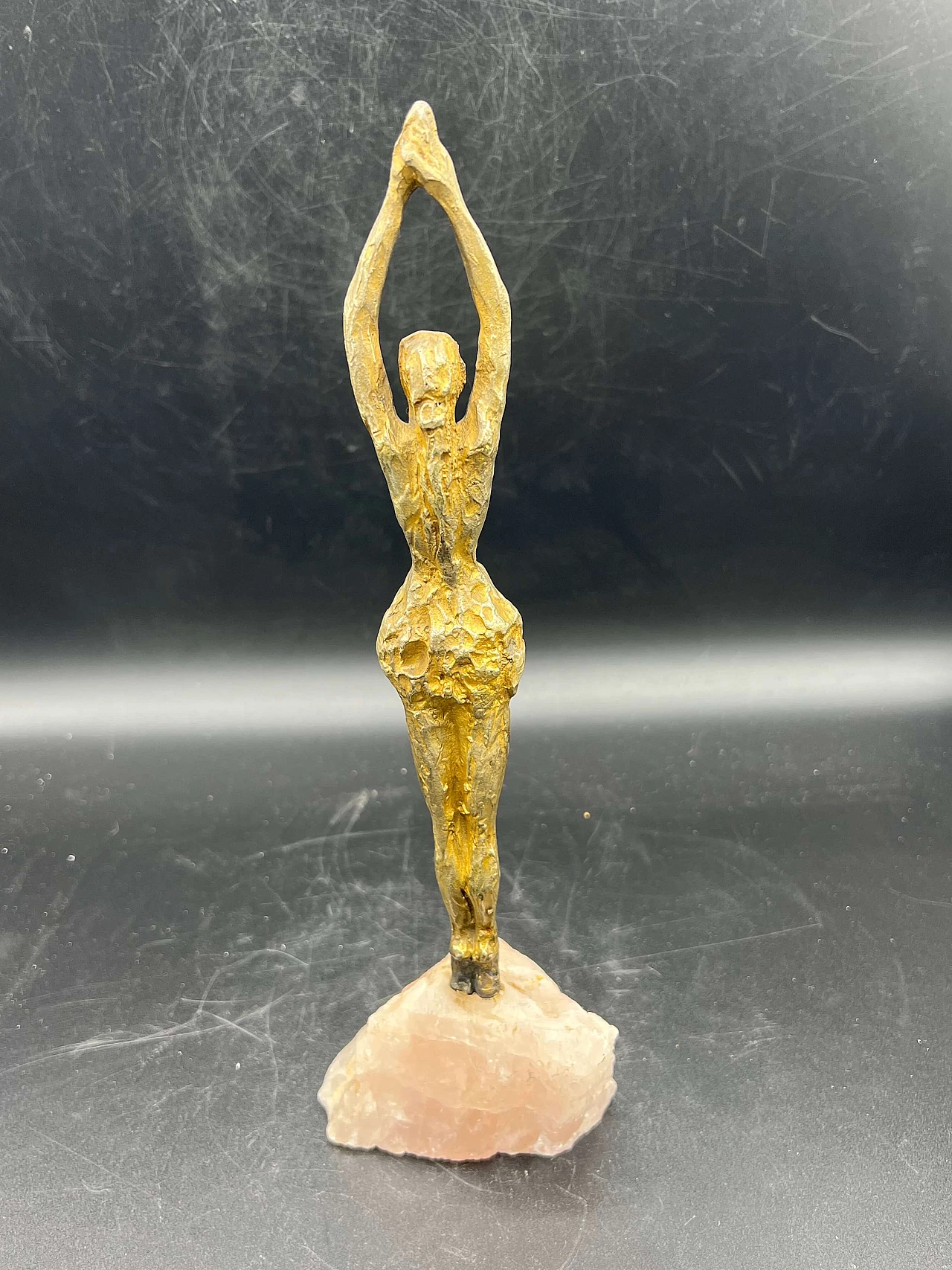 Silvio Gazzaniga, female figure, silver sculpture on rose quartz base 4