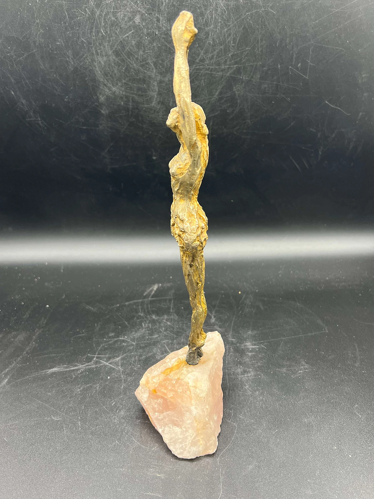 Silvio Gazzaniga, female figure, silver sculpture on rose quartz base 5