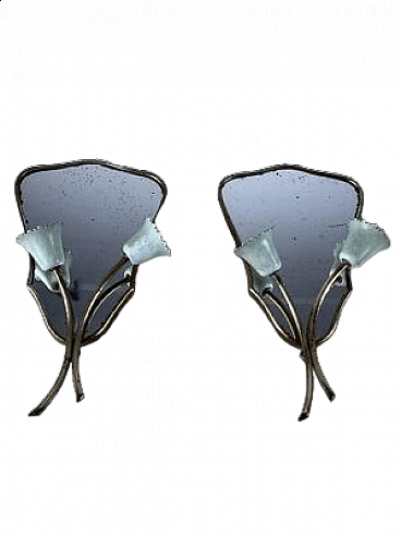 Pair of brass wall sconces with mirrors, 1960s