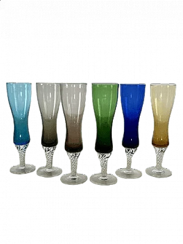 6 Bicchieri colorati in vetro di Murano, anni '60