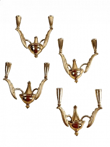 4 Two-light brass wall lamps, 1960s