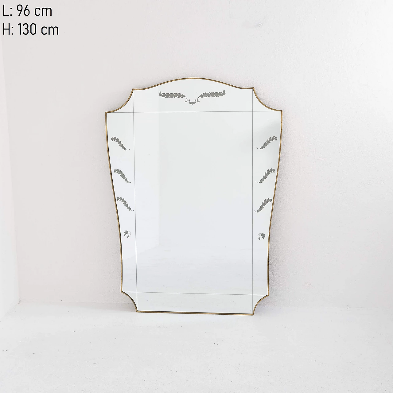 Brass and decorated glass wall mirror, 1950s 6