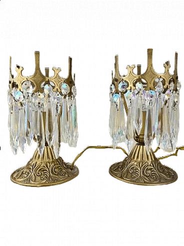 Coppia di lampade da comodino in cristallo e bronzo, anni '60