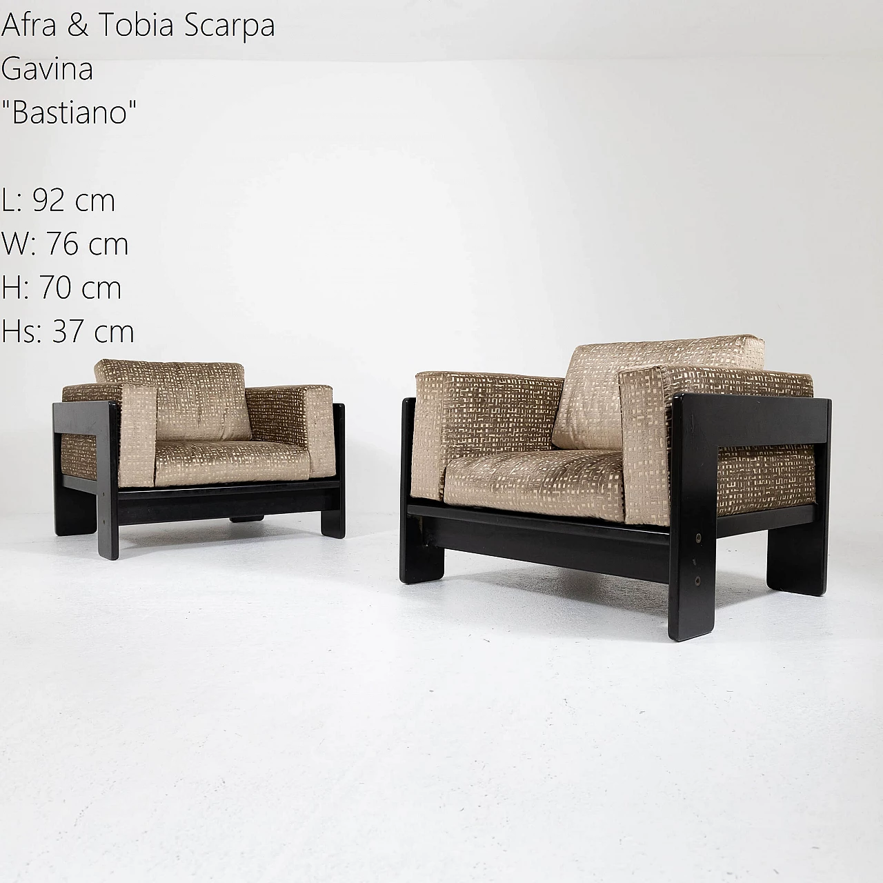Pair of Bastiano armchairs by Afra and Tobia Scarpa for Gavina, 1960s 5