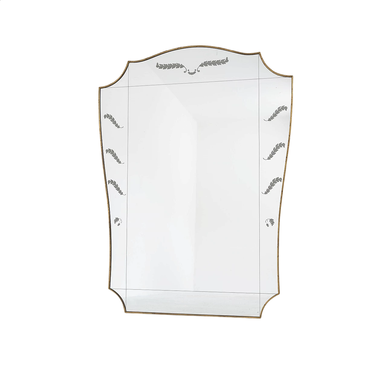Brass and decorated glass wall mirror, 1950s 8