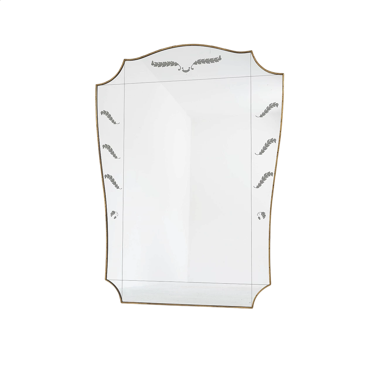 Specchio da parete in ottone e vetro decorato, anni '50 8
