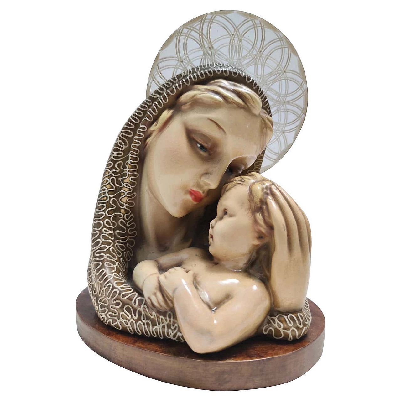 Madonna e Gesù in ceramica smaltata e ottone di Arturo Pannunzio, anni '40 1