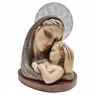Madonna e Gesù in ceramica smaltata e ottone di Arturo Pannunzio, anni '40