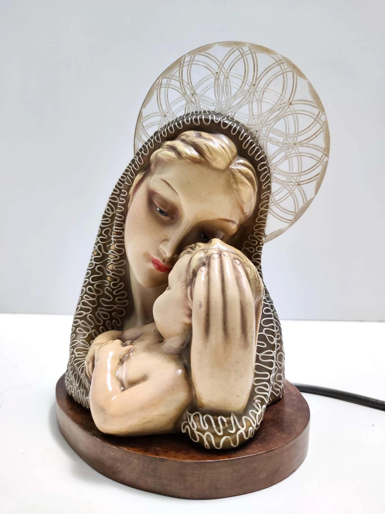 Madonna e Gesù in ceramica smaltata e ottone di Arturo Pannunzio, anni '40 10