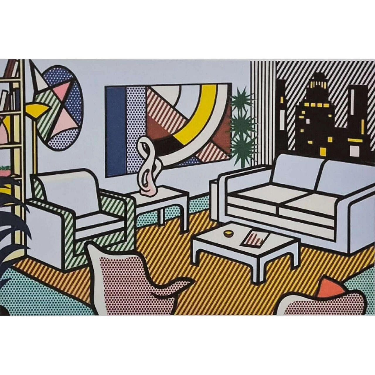 Roy Lichtenstein, Interior with skyline, lithograph, 1980s 2