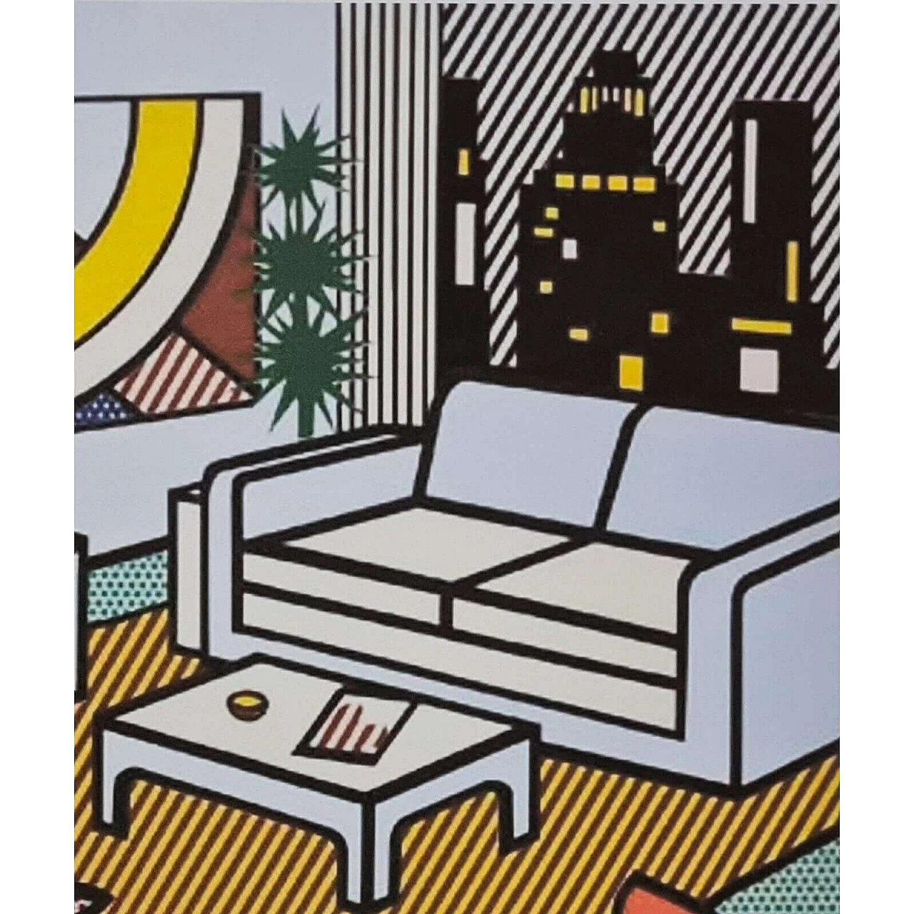 Roy Lichtenstein, Interior with skyline, litografia, anni '80 3