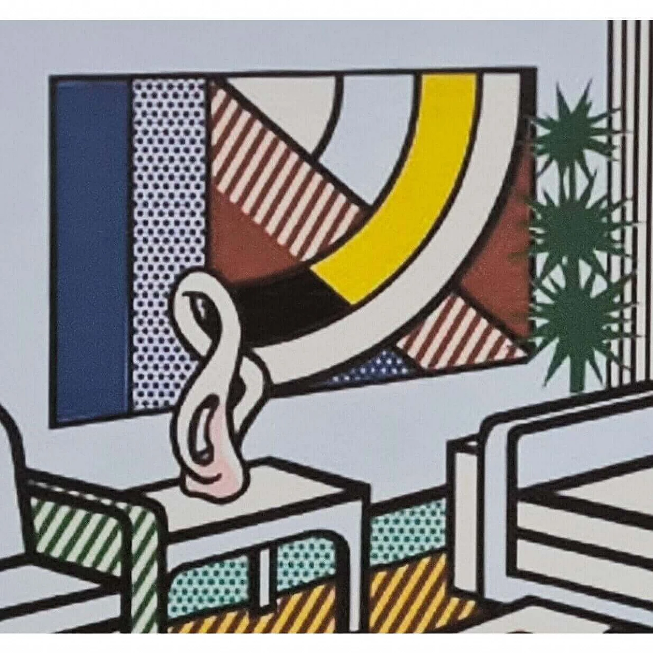 Roy Lichtenstein, Interior with skyline, litografia, anni '80 6