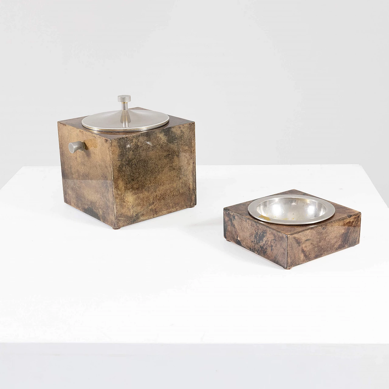 Parchment and brass ice holder and ashtray by Aldo Tura, 1960s 1