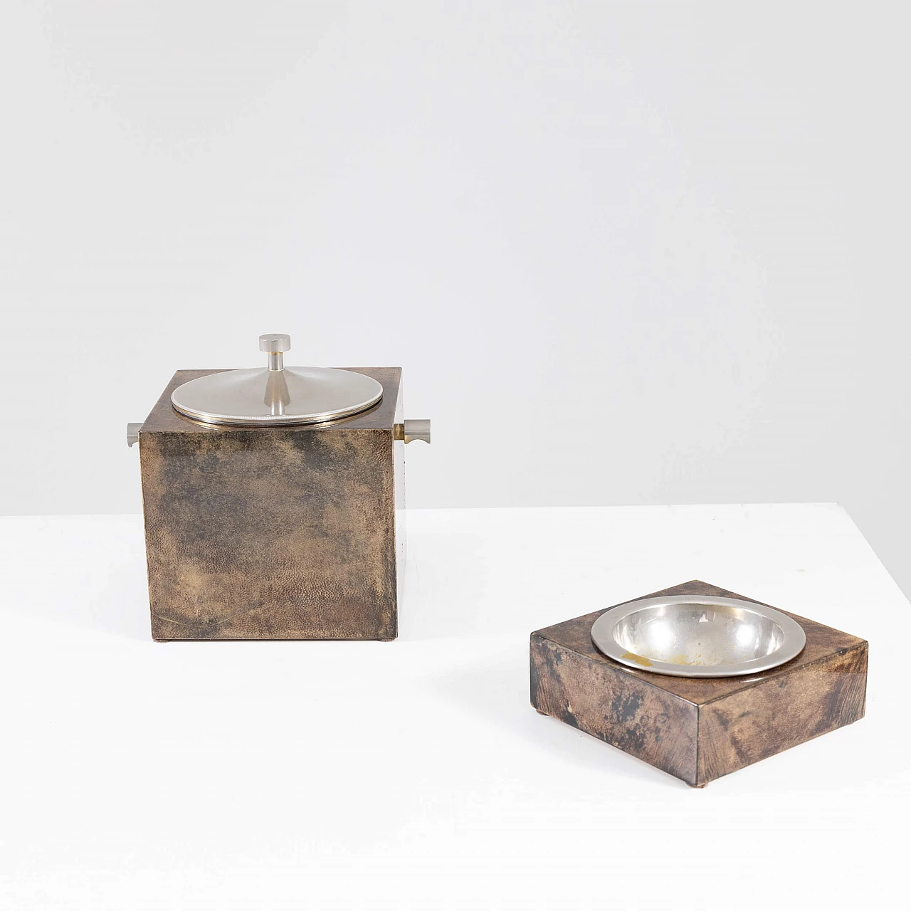 Parchment and brass ice holder and ashtray by Aldo Tura, 1960s 2
