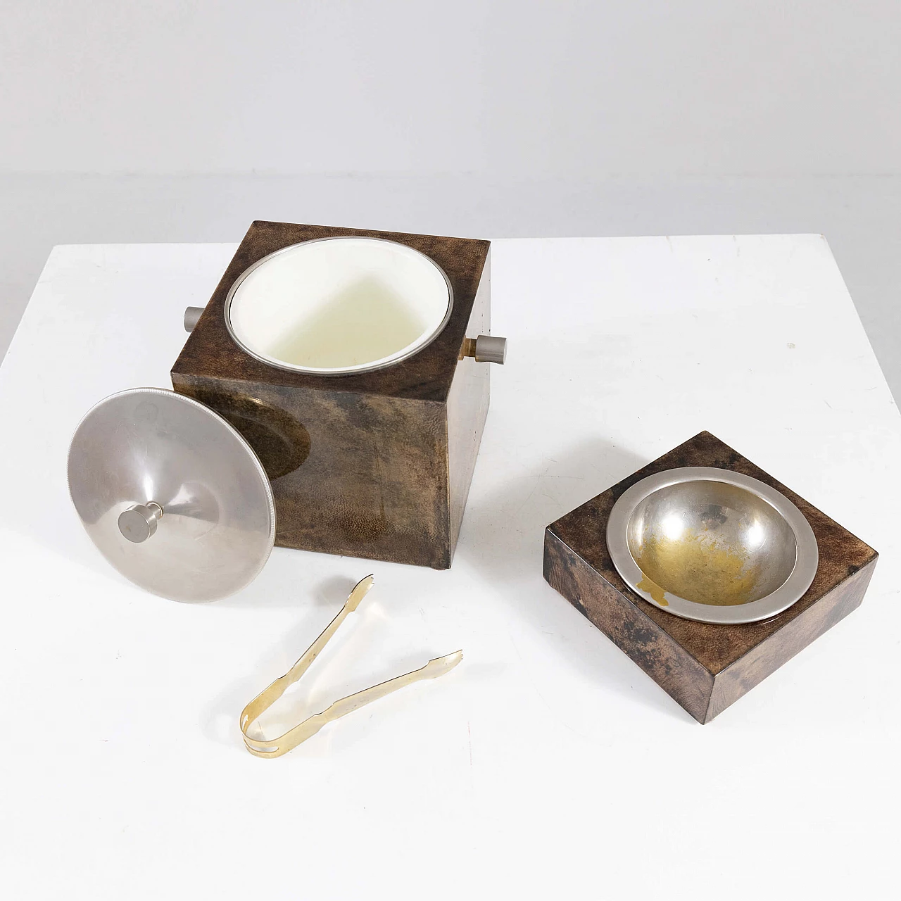 Parchment and brass ice holder and ashtray by Aldo Tura, 1960s 3