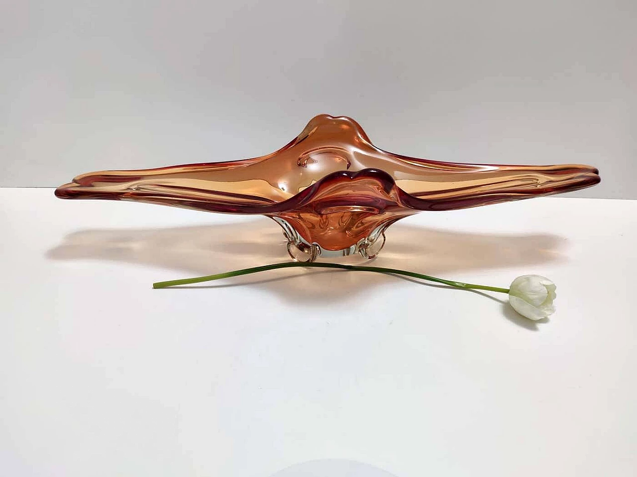 Centrotavola in vetro di Murano Sommerso arancione, anni '60 14