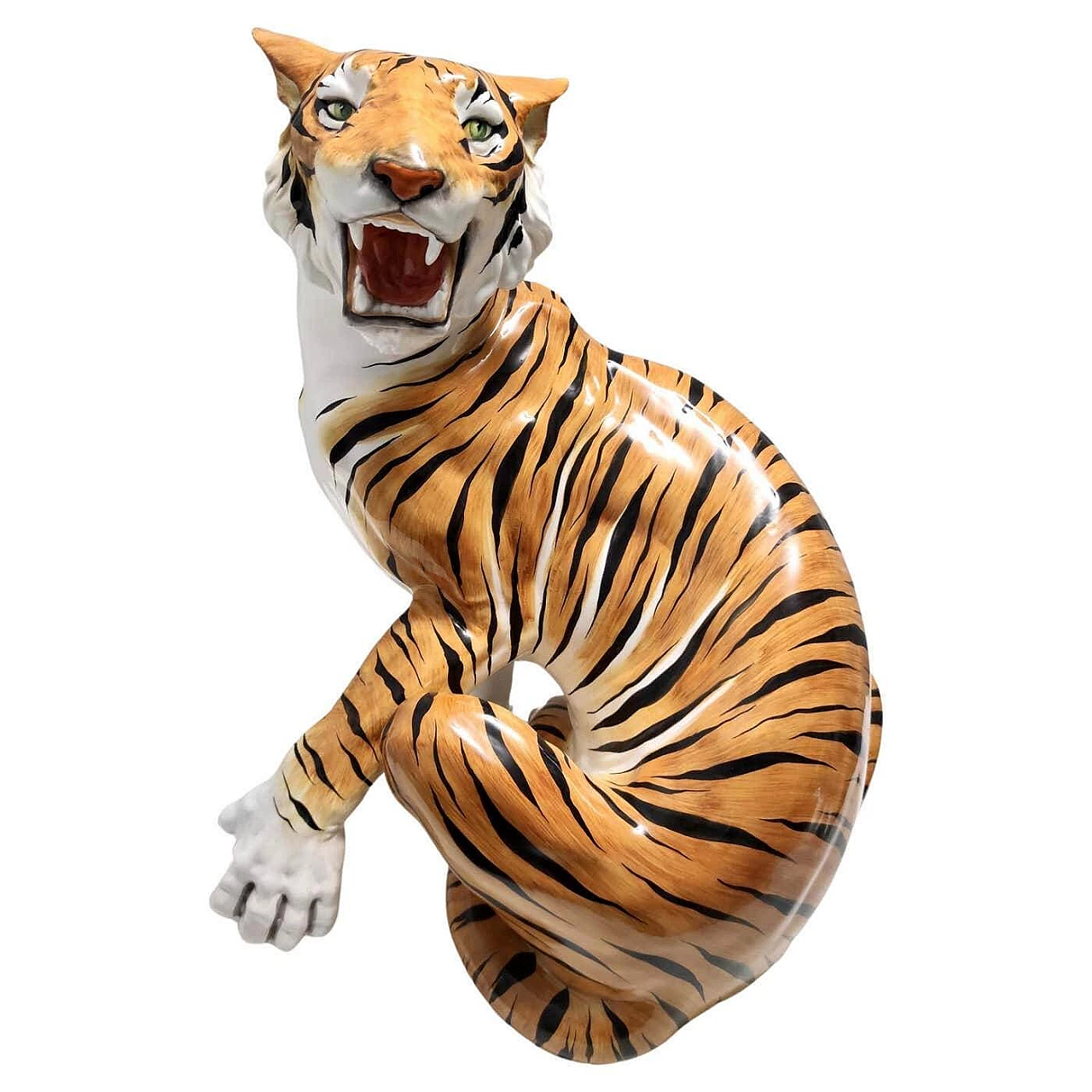 Tigre ruggente in ceramica dipinta a mano, anni '50 12