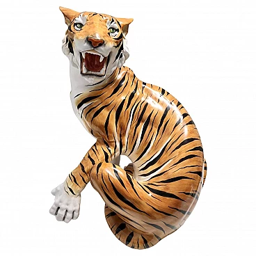 Tigre ruggente in ceramica dipinta a mano, anni '50