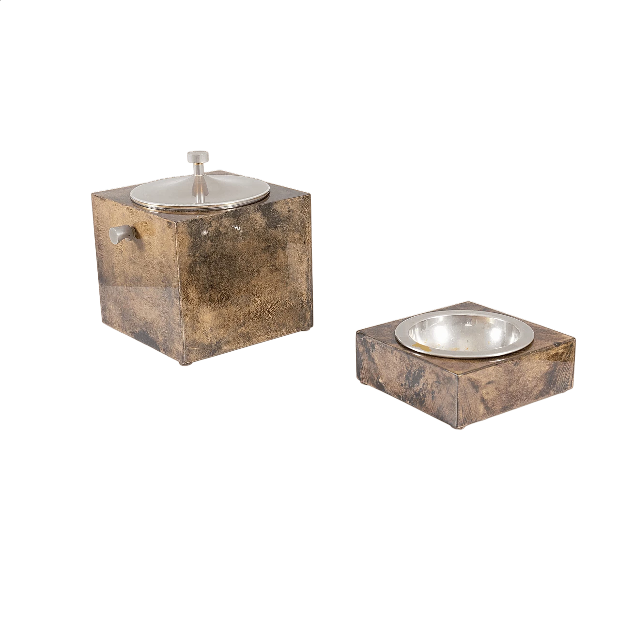 Parchment and brass ice holder and ashtray by Aldo Tura, 1960s 9