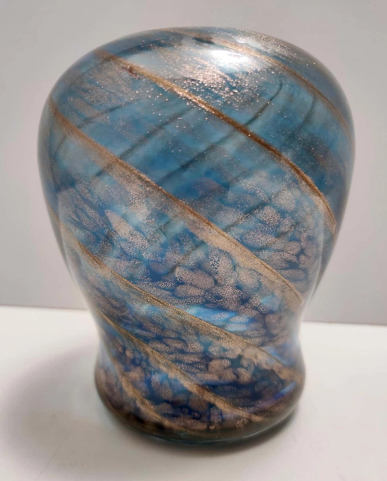 Vintage Febland Italy Murano Glass Cobalt Blue Vase Enameled  GlassOfVenice Murano Glass Small Blue/Gold Vase With Attitude Handles main image 1