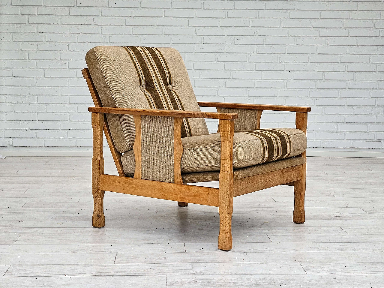 Pair of Danish oak and wool armchairs, 1970s 6